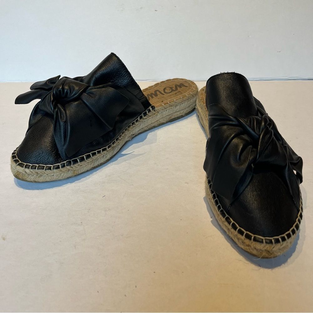 Sam Edelman Women's Espadrilles Black Leather Bow Top Size 9M Lynda